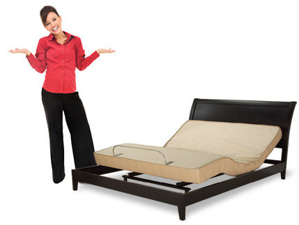Los Angeles Electropedic adjustable bed as woman stands by in astonishment