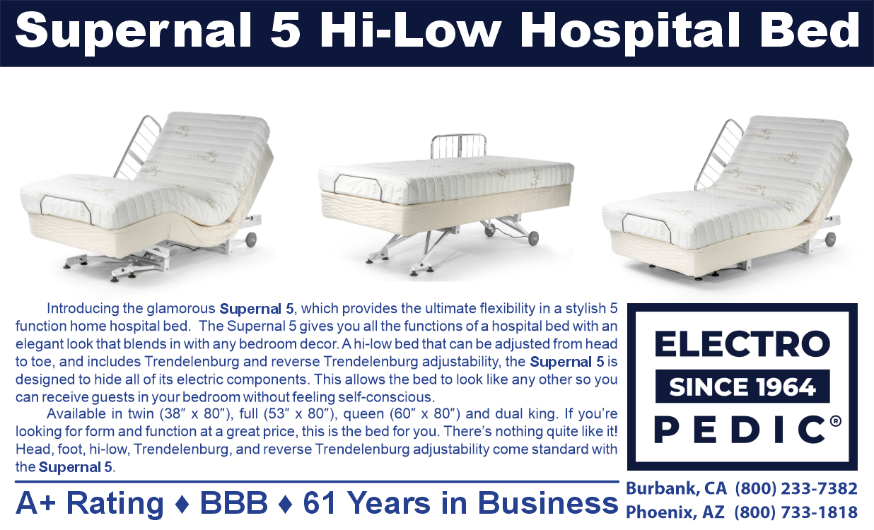 Los Angeles Supernal 5 high-low hospital bed with natural organic latex mattress